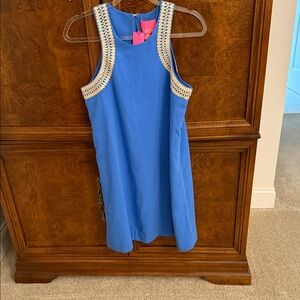 Lilly Pulitzer Vibrant Blue Mini Dress with Elegant Gold Details AMAYAH 4